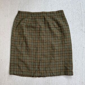 Chaus Wool Blend Plaid Pencil Skirt Brown Green Lined Career Women's 14